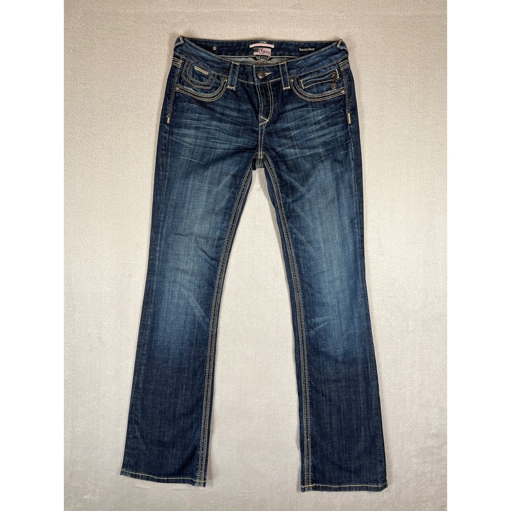 Be Rock for Express Barely Boot Jeans Womens 8 Dark Wash Stitch Low Rise Denim